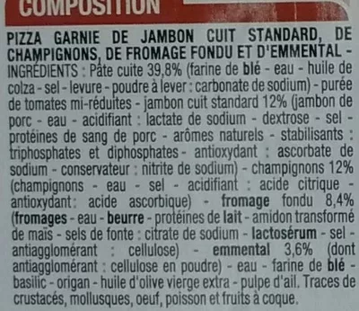 Lista de ingredientes del producto Jambon-fromage champignons Cora 180 g