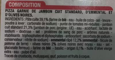 Lista de ingredientes del producto Pizza Jambon Fromage Cora 450 g