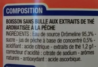 Lista de ingredientes del producto Thé glacé Pêche Cora 1,5 l