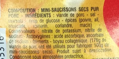 Lista de ingredientes del producto Mini saucissons secs Cora 200 g