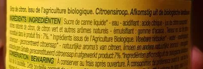 Lista de ingredientes del producto Sirop de citron Bio Nature bio 0.5l