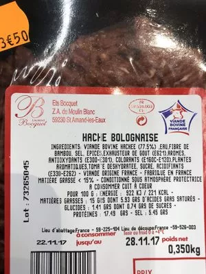 Lista de ingredientes del producto Haché bolognaise Laurent Bocquet 