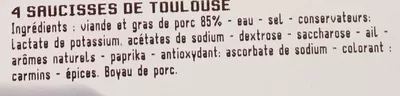 Lista de ingredientes del producto Saucisses de Toulouse (x 4) Cora 0,400 kg