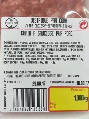 Lista de ingredientes del producto Chair Pur Porc Cora 1 kg