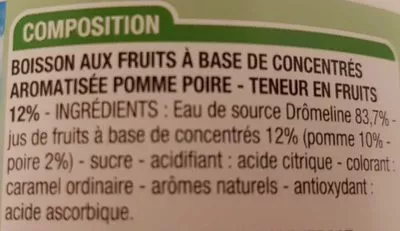 Lista de ingredientes del producto Pomme Poire sans Bulle Cora 2 L