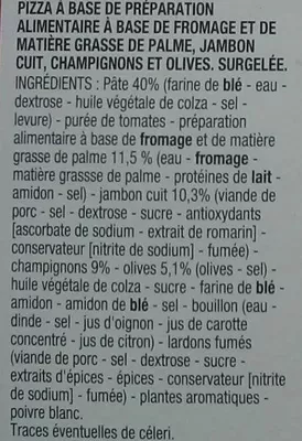 Lista de ingredientes del producto Pizza Royale cuite sur pierre Cora 390 g