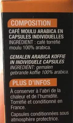 Lista de ingredientes del producto Capsules Espresso Lungo Cora (10 capsules)