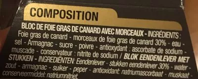 Lista de ingredientes del producto Bloc de foie gras de canard Cora 