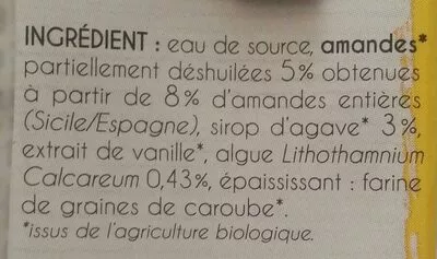 Lista de ingredientes del producto Super Mini Lait Amande Vanille Biodyne 200 ml