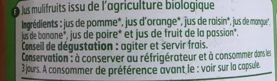 Lista de ingredientes del producto Pur jus multifruit Belle france, Le Réflexe Bio 1 L