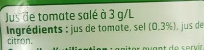 Lista de ingredientes del producto Jus de Tomate Belle France, Francap Distribution 1 L e