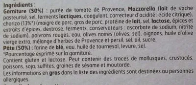 Lista de ingredientes del producto Pizza au chorizo Belle France 400 g