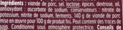 Lista de ingredientes del producto Saucisson Sec pur porc Belle France 100 g