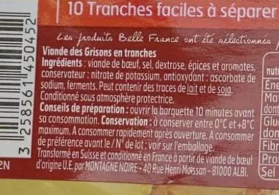 Lista de ingredientes del producto Viande des Grisons  Belle France 80 g