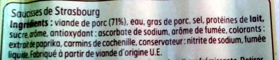 Lista de ingredientes del producto Saucisses de Strasbourg Belle France 140g - 4 Saucisses