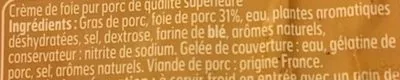 Lista de ingredientes del producto Crème de foie Belle France 180 g