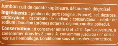 Lista de ingredientes del producto Supérieur sans couenne Belle France 180 g