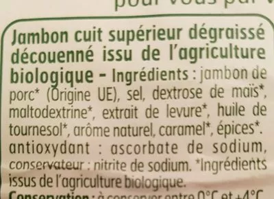 Lista de ingredientes del producto Jambon supérieur sans couenne Belle France 120 g