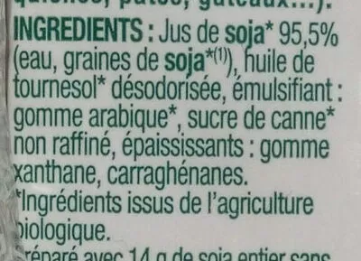 Lista de ingredientes del producto Soya cuisine allégée Soy 3 x 20 cl