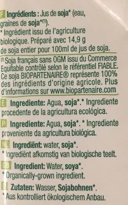 Lista de ingredientes del producto Boisson au soja Soy 50 cl