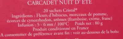 Lista de ingredientes del producto Carcadet Nuit d'été Dammann Frères 