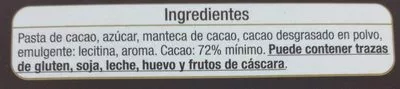 Lista de ingredientes del producto Chocolate negro 72% cacao Auchan 100 g