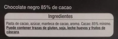 Lista de ingredientes del producto Chocolate 85% Auchan 100 g