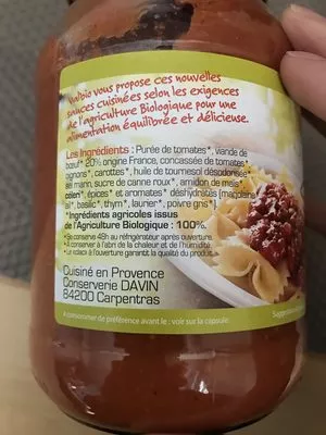 Lista de ingredientes del producto Sauce Bolognaise Valbio 480 g