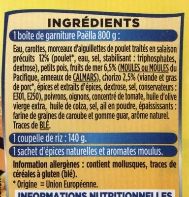 Lista de ingredientes del producto Paella royale Garbit 940 g