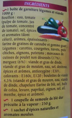 Lista de ingredientes del producto Couscous Royal Garbit 1,250 kg