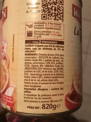 Lista de ingredientes del producto La Tartiflette au Reblochon  820 g