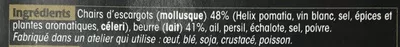 Lista de ingredientes del producto 48 escargots de Bourgogne préparés Escal, Escal Tradition 388 g (188 g de chair)