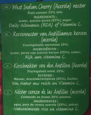 Lista de ingredientes del producto Nectar Cerise Pays Royal 