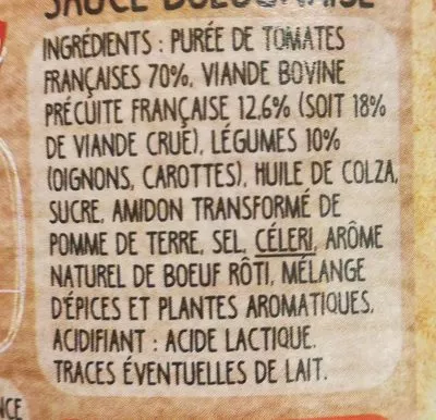 Lista de ingredientes del producto Sauce bolognaise  