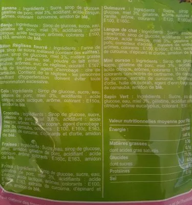 Lista de ingredientes del producto Bonbons Langues De Chat 120G Apidis 