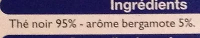 Lista de ingredientes del producto Thé Earl Grey arôme Bergamote Leader Price 50 g