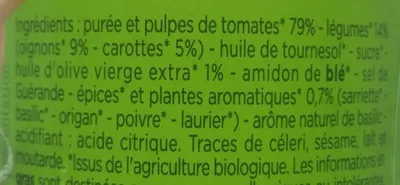 Lista de ingredientes del producto Sauce tomate Provençale Franprix 190 g