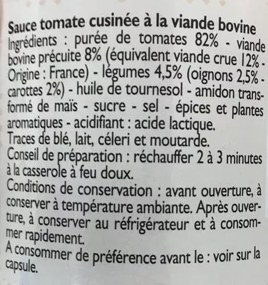 Lista de ingredientes del producto Sauce bolognaise  