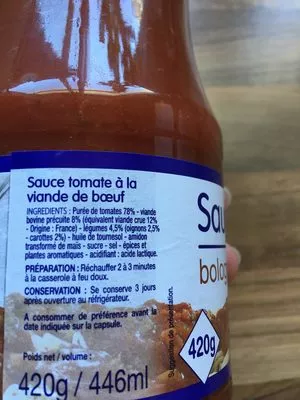 Lista de ingredientes del producto Sauce bolognaise Le prix gagnant 420 g