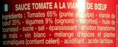 Lista de ingredientes del producto Sauce Bolognaise (20 % Bœuf) Leader Price 190 g, 212 ml