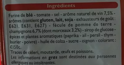 Lista de ingredientes del producto Sauce Chasseur Leader Price 24 g