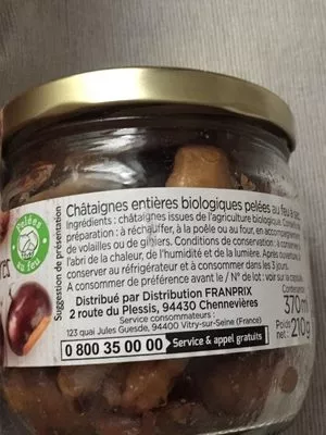 Lista de ingredientes del producto Châtaignes entieres Franprix 210 g