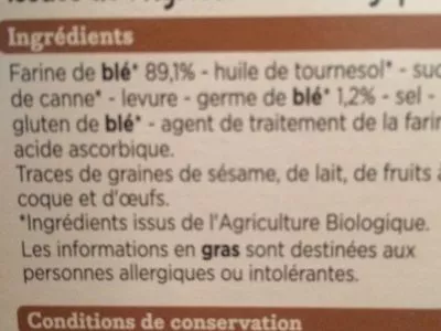 Lista de ingredientes del producto Biscottes au germe de blé  