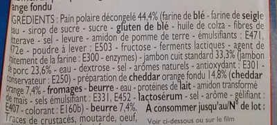 Lista de ingredientes del producto Jambon Cheddar fondu Leader Price 135 g