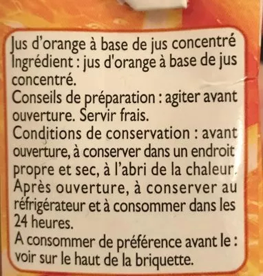 Lista de ingredientes del producto Jus d'orange Des Caraïbes Leader Price 