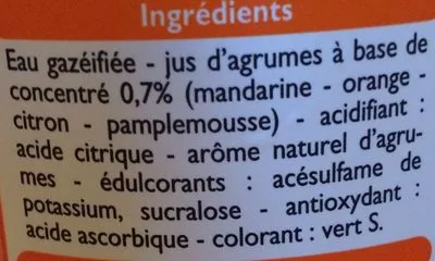 Lista de ingredientes del producto Soda agrumes zéro Leader Price 1,5 L