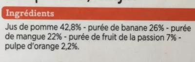 Lista de ingredientes del producto Smoothie Banane Mangue Passion Franprix 750 ml