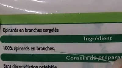 Lista de ingredientes del producto Feuilles épinards surgelées Leader Price 