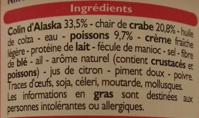 Lista de ingredientes del producto Rillettes au crabe Leader Price 150 g