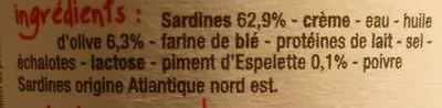 Lista de ingredientes del producto Rillettes de sardine au pient d'Espelette Marché Franprix 100 g